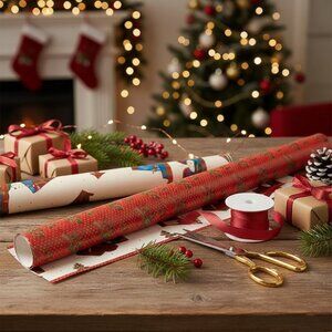 Vintage 1980's Snowman and Holly Christmas Gift Wrap Paper Roll